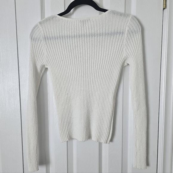 Dynamite White Ribbed Pearl  Button-Up Cardigan - Picture 6 of 8